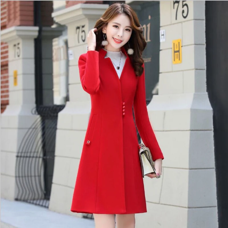 2018 Winter New Korean Women Long Woolen Coat Female Elegant Slim Suit ...