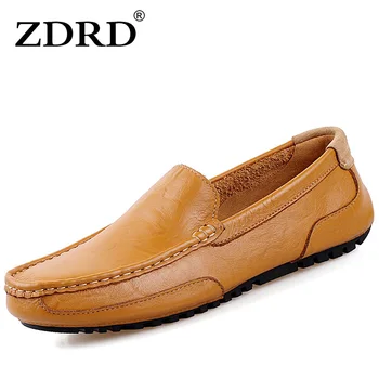 

ZDRD 2018 New Fashion Men Causal Loafers ShoesGenuine Leather Men Flats Shoes Lace-up Men Moccasin Driving Shoes Big Size 38-47