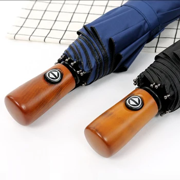 

New style Large Honorable Automatic Umbrella Men Creative Solid Wood Handle Business Fashion Umbrella Women