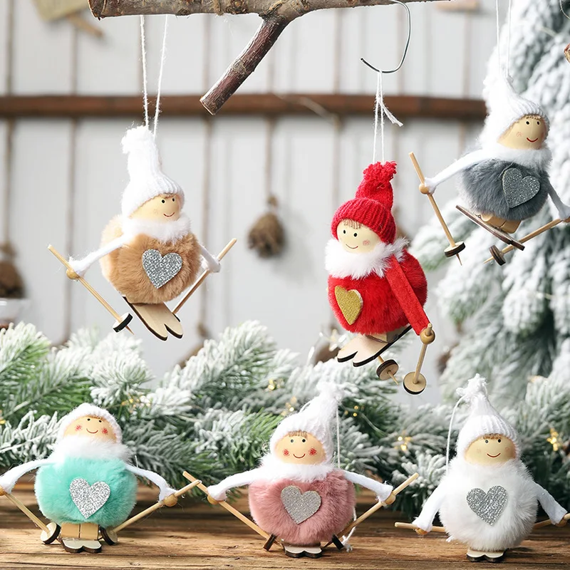 

Kawaii Love Angel Skiing Christmas Decoration Pendant Cute Christmas Tree Hanging Decoration Doll Xmas Party Decor Kids Gifts