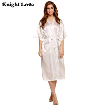 

Long Kimono Robe Women Satin Nightwear Bathrobes Sleepwear V-Neck Half Sleeve Lace Bridesmaid Robes Sexy Lingerie Robe Femme