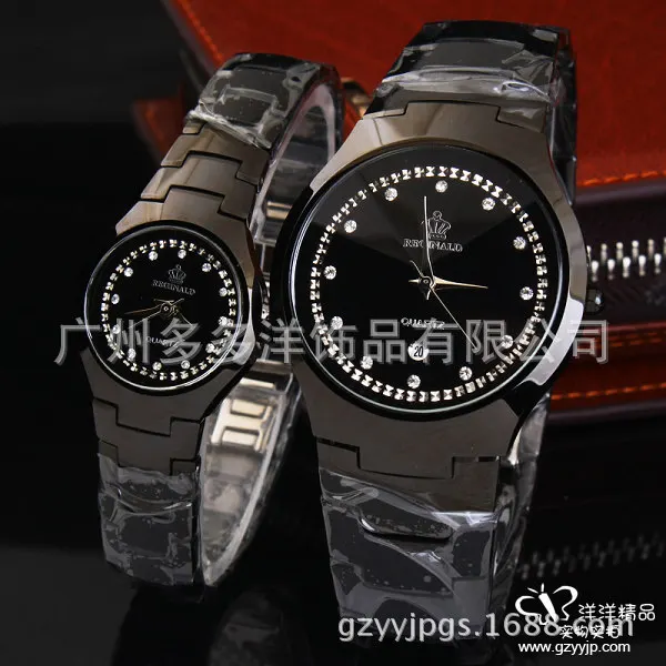 Crown de Luxo Calendário de Negócios de Quartzo de Aço Relógio de Presente Amantes Casais Diamantes Vestido Japão Preto Relógio Analógico Cristais Reloj hk
