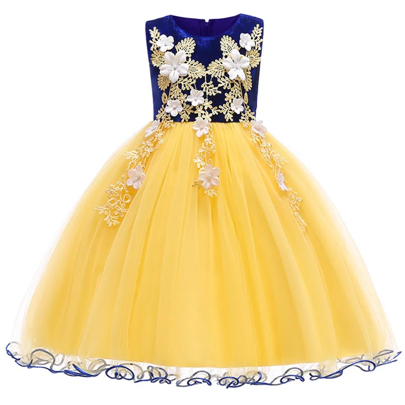 Children Wedding party Kids Dresses for girls Gold velvet embroidery