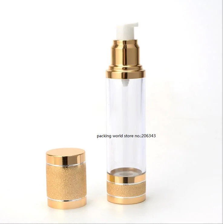 Garrafa de Plástico sem ar para Soro Cuidados com a Pele Ouro Loção Foundation Óleo Gel Emulsão Recarregáveis Portáteis Cosméticos Embalagem 50 ml - 8 Cheap Garrafas reutilizáveis