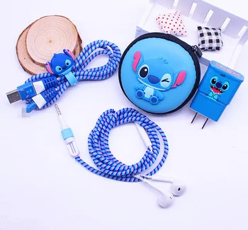

Cartoon USB Cable Earphone Protector Set With Earphone Box Cable Winder Stickers Spiral Cord Protector For Samsung S6 S7