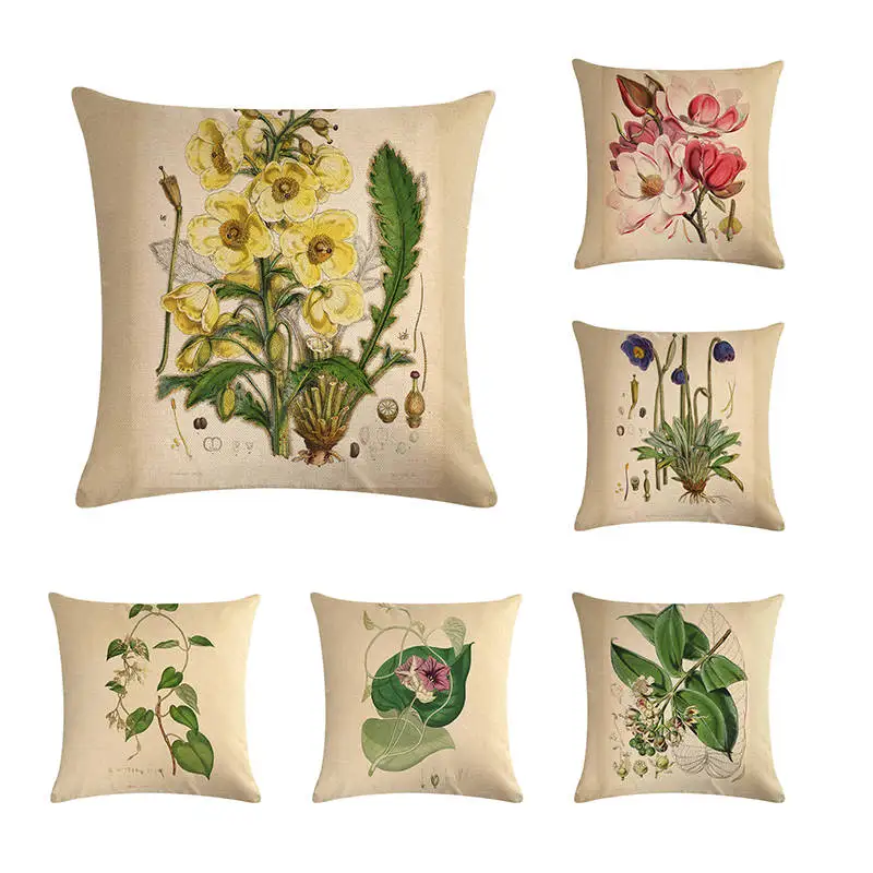 

Herb Plant Cushion Cover 45*45cm Hazelnut Mistletoe Acorus Calamus Sour Cherry Poppy Pattern Outdoor Decoration Pillowcase ZY38