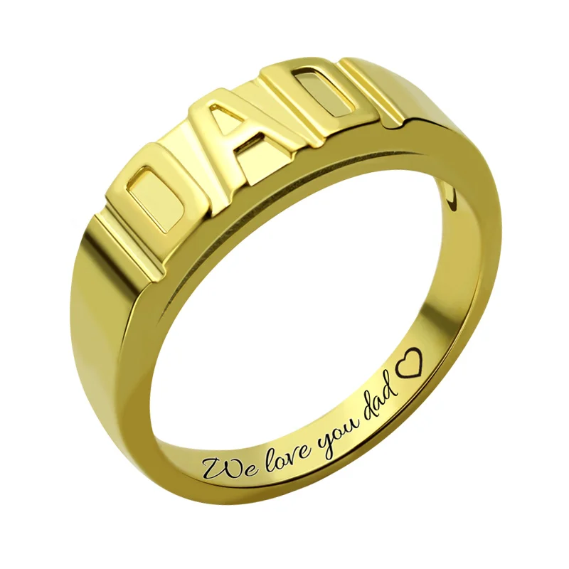 Wholesale Gold Color Personalized Men's DAD Ring Handmade Family Ring