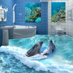 Настройка фото 3D пол, стены Бумага самоклеящиеся Водонепроницаемый стены Бумага фрески дельфинов резвились море Гостиная пол фон