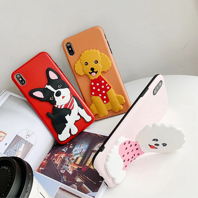 3D чехол с изображением бульдога Bichon пуделя для iPhone 7 6 6S 8 Plus X XS XR XS Max мягкая задняя крышка с подставкой для питомца собаки защитный чехол из ТПУ