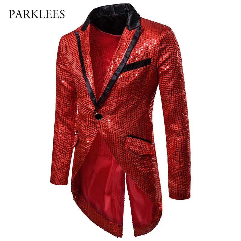 Red Sequins Tuxedo Blazer Men Party Stage Singer Mens Blazers Suit
