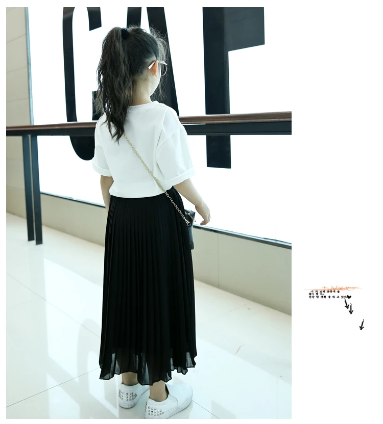 Meninas Saia Longa Crianças Roupas Rosa Preto Plissado Saias Adolescentes Verão 8 9 10 11 12 13 14 Anos Mãe Mod. 254548 7 High Quality Mamãe e Bebê