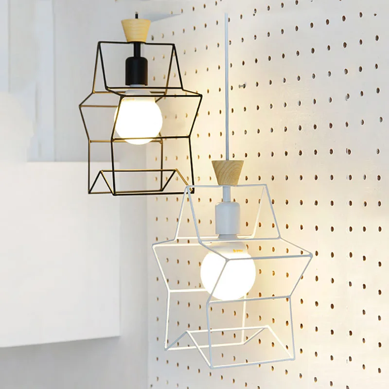 Nordic Cute Star Pendant Light Hanging Kid's Room Wood Light Kitchen Living Room Star Pendant Lamp Indoor Lights (10)