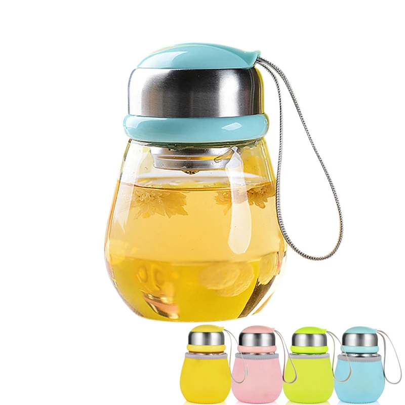 Creative 400ML Drink Portable Cup Mug Penguin Bottle Glass Water+Tea Filter