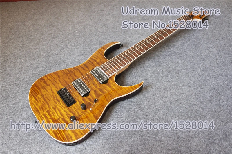 

Wholesale China OEM Brown Quilted Finish 7 String Suneye Jackson Electric Guitar 24 Frets Rosewood Guitar