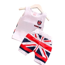 Летний комплект одежды для маленьких мальчиков, хлопковая одежда в британском стиле с флагом для мальчиков и девочек, жилет+ шорты, Детский костюм, От 1 до 5 лет
