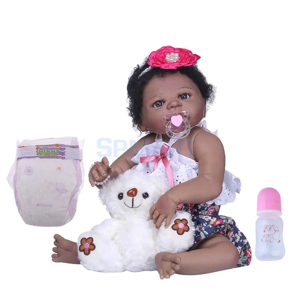

Lifelike Soft Full Silicone 22inch Reborn Baby Girl Doll African American Doll - Black Skin Tone Kids Christmas Birthday Gift