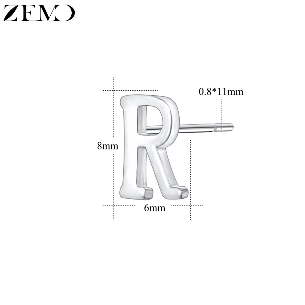 ZEMO серьги-гвоздики для женщин Настоящее серебро 925 проба серьги с инициалами Алфавит серьги-заклепки маленький милый букле d'oreile - Окраска металла: R