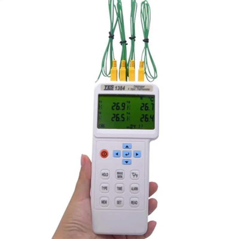 TES-1384 4 Входной термометр, Datalogger, K, J, E, T, R, S, N, L, U, B, C типов