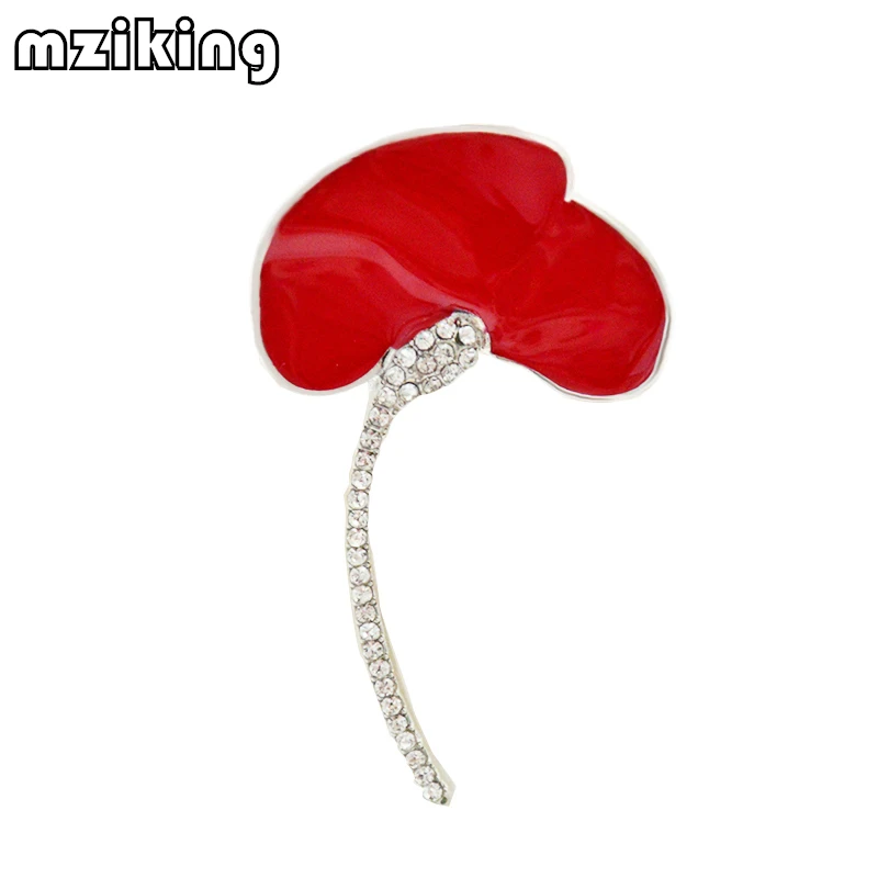 Mziking 2019 Новая Винтажная красная брошь в виде мака для женщин стразы броши булавка