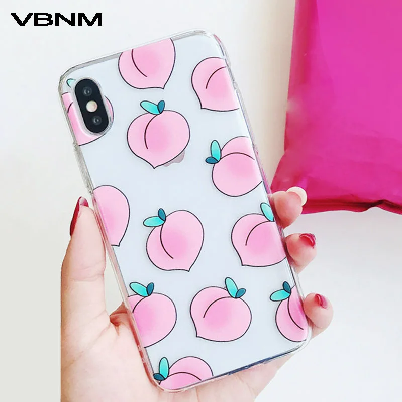 Cute Fruits Peach Phone Case For iPhone 7 8 Plus X Transparent Soft TPU Back Cover Pink Fashion Cases |