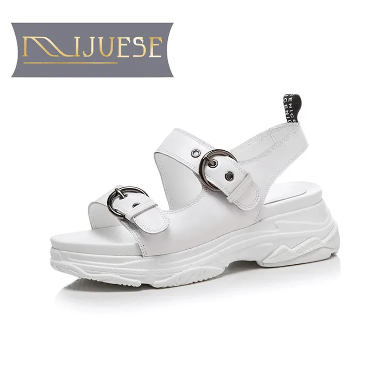 

MLJUESE 2018 cow leather shoes Women Sandals flats shoes Open Toe Platform Sandals shoes Casual flat Women Sport Sandals