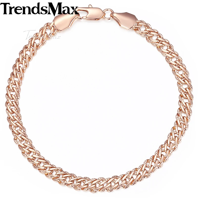 5mm Bracelet On Hand for Women Men 585 Rose Gold Bismark Link Chain Copper Bracelets Elegant Jewelry Gifts Wholesale 20cm GB422