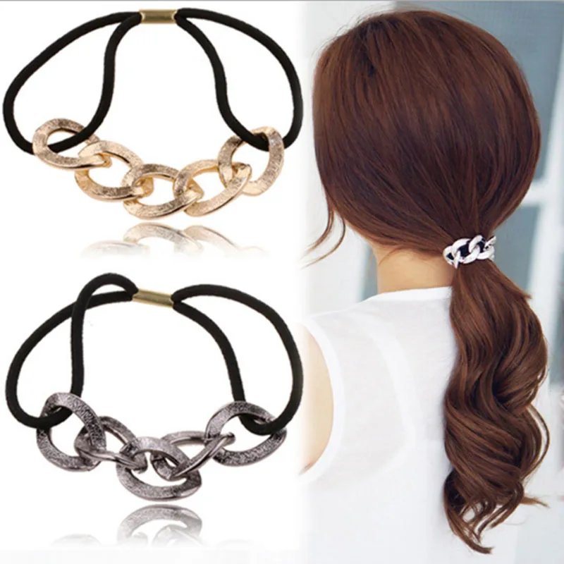 

Fashion Women's Korean Style Metal Head Chain Headband Head Piece Elastic Hair Band Rope Ties