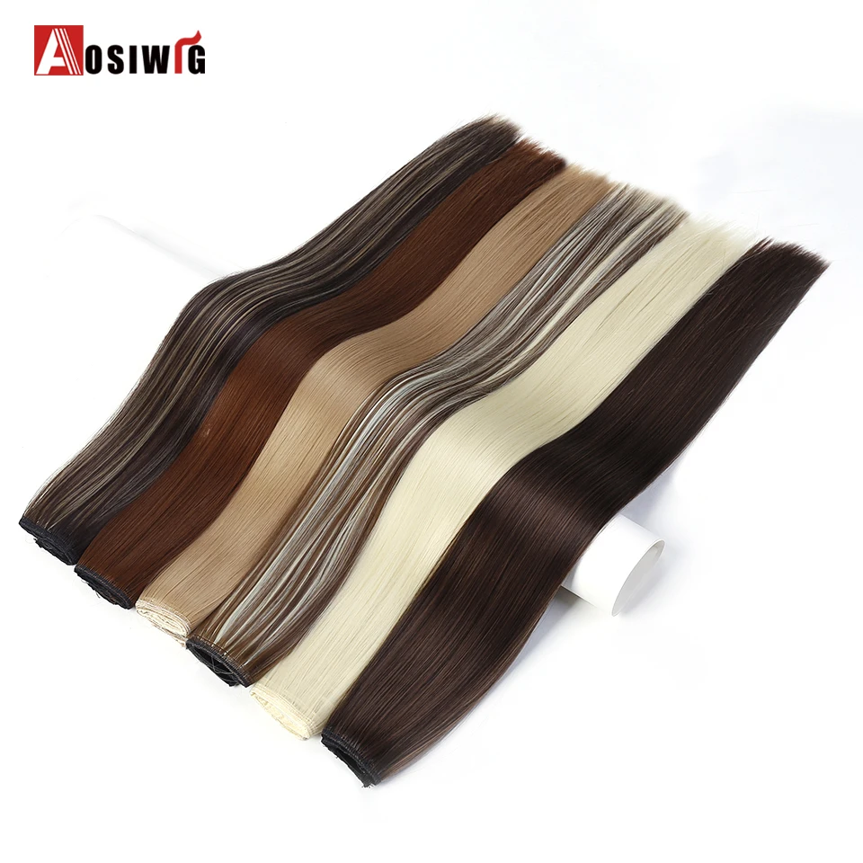 

AOSIWIG 24inch 5 Clips Long Straight Natural Ombre Hair High Tempreture Synthetic Hairpiece for Women Clip in Hair Extensions