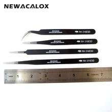 NEWACALOX DIY ESD Anti-static Anti-acid Precision Tweezers with Non-magnetic Tips Repair Tool for Mobile Phone Watch 4pcs/set