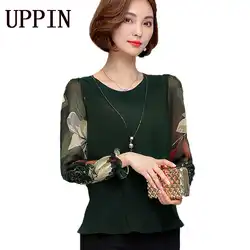Uppin 2017, Новая мода с О-образным вырезом рубашка плюс размер женщин Шифоновая блузка рубашка женские офисные топы большой размер блузки