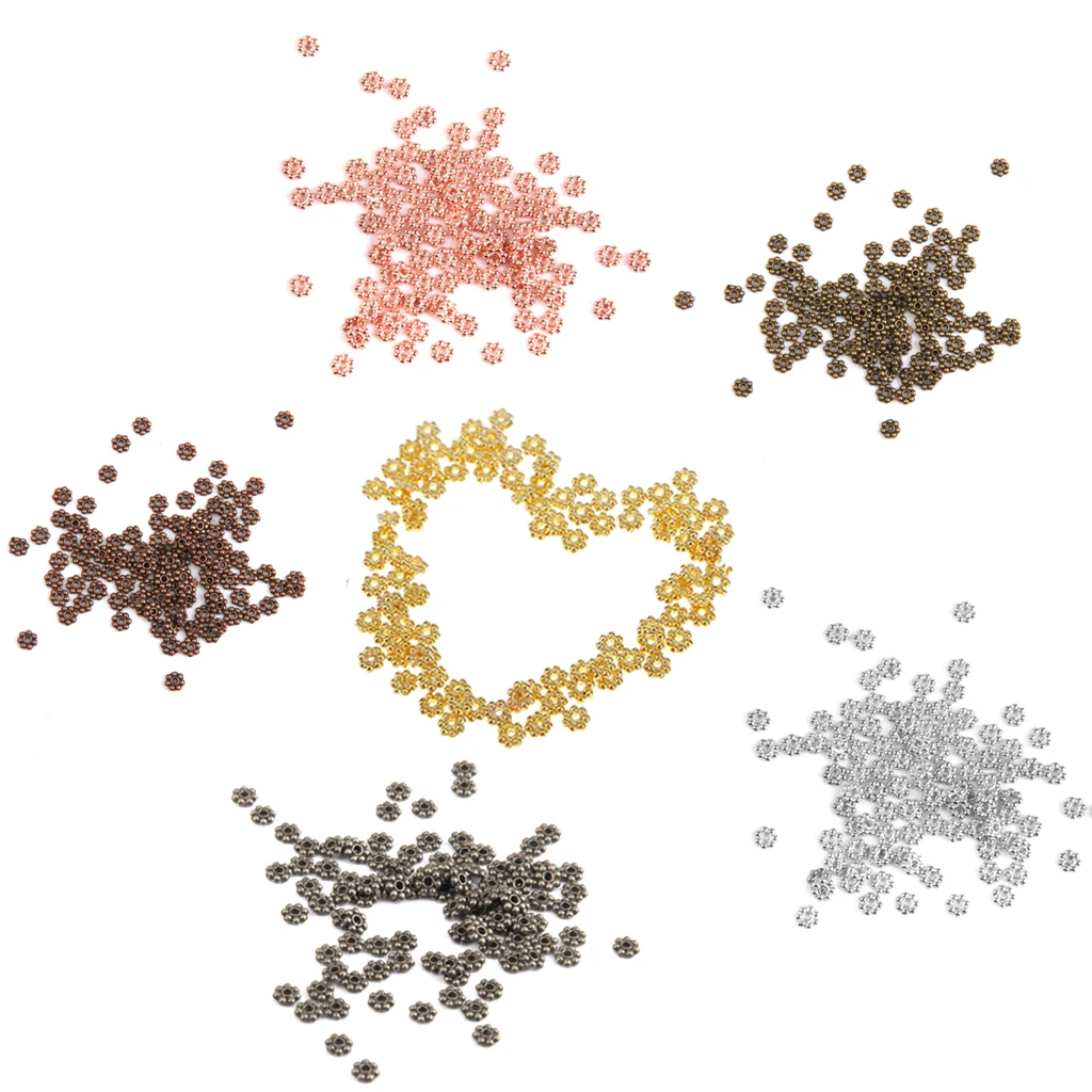 

100pcs Snowflake Flower Spacer Beads Charms Jewelry DIY Crafts 4mm Accessories for Necklace Bracelets and Earrings Making