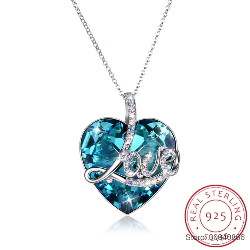 

SMTCAT Crystals From Blue Heart Pendant Necklace Long Chain Maxi Colares De Mulheres Lovers Valentine's Day Gift