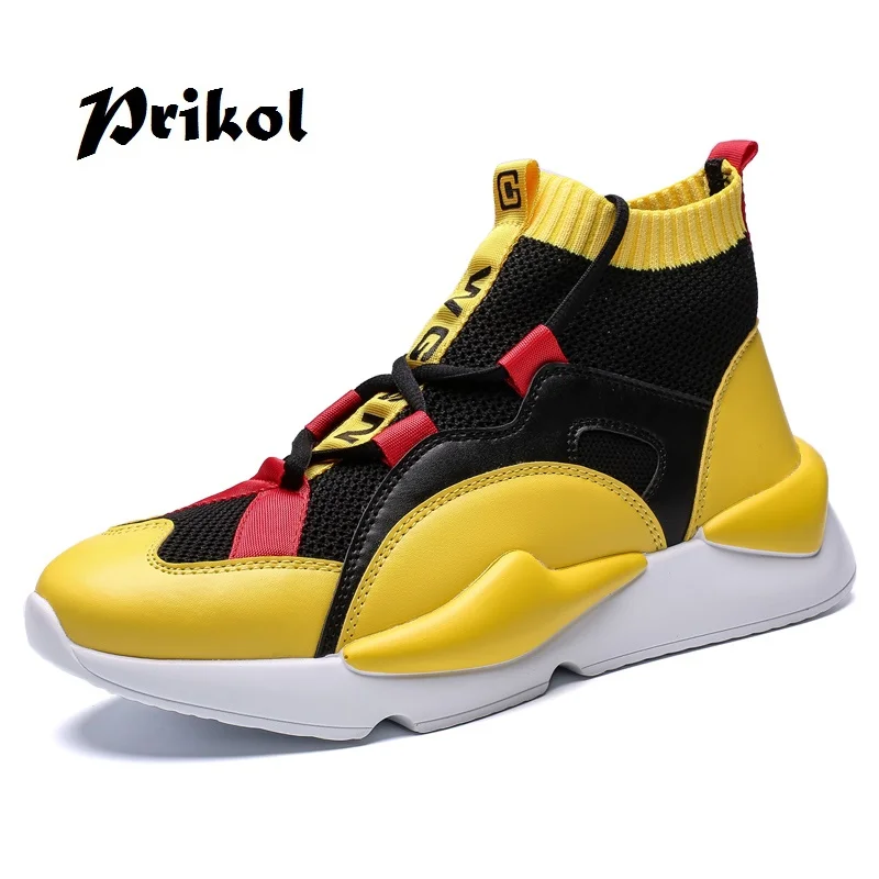 

Prikol 2019 New Soft Mesh Leather Men Running Sports Sock Shoes Krasovki Flexible Wearable High Top Sneaker Zapatillas