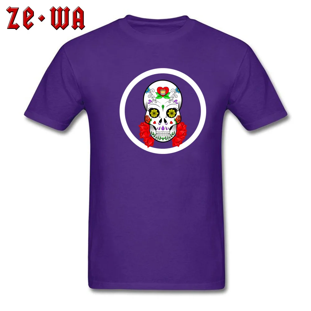 Candy Skull Mens High Quality Customized Tees O Neck NEW YEAR DAY All Cotton T-shirts Street Short Sleeve Top T-shirts Candy Skull purple