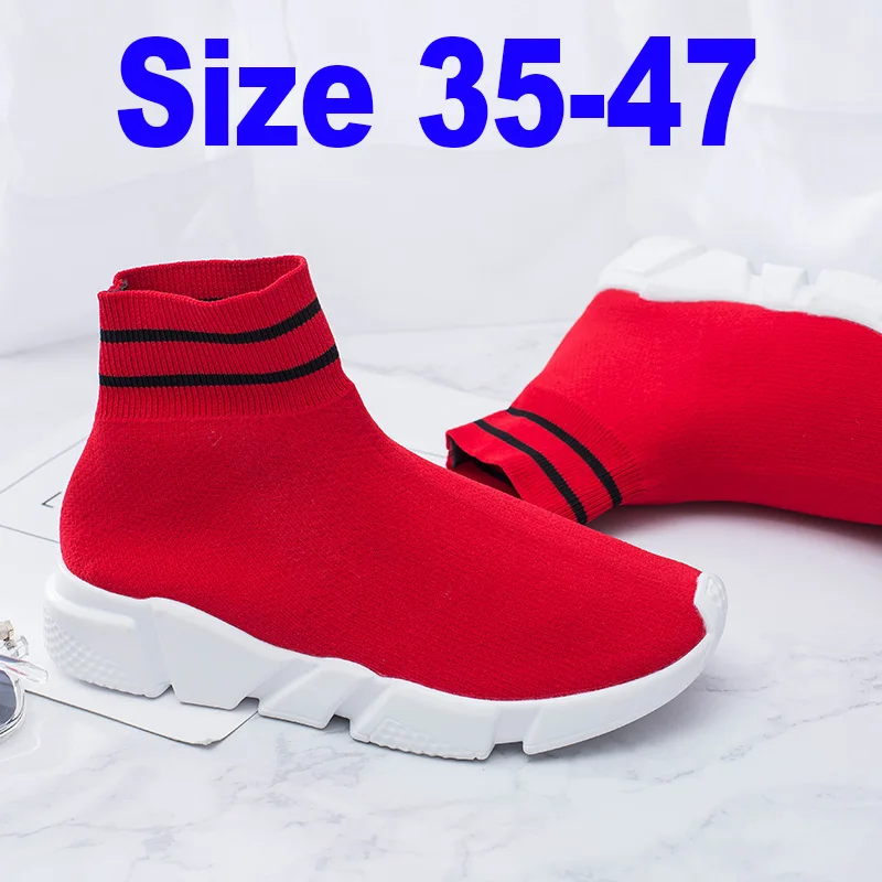 

Four Seasons Unisex Sock Sneakers High Top Running Shoes Women Men Lightweight Walking Jogging Trainers Female Red Sport Shoes