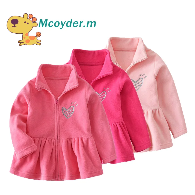 

Spring Autumn Fall Children Outwear Girls Cute Soft Fleece Jacket Baby Girls Pink Coat Kids Love Embroidery Jackets