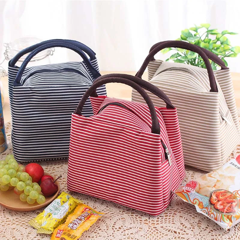 

Stripe Pattern Thermal Lunch Bags Oxford Storage Tote 1 PC Waterproof Student Supplies Portable Large Food Picnic Bag