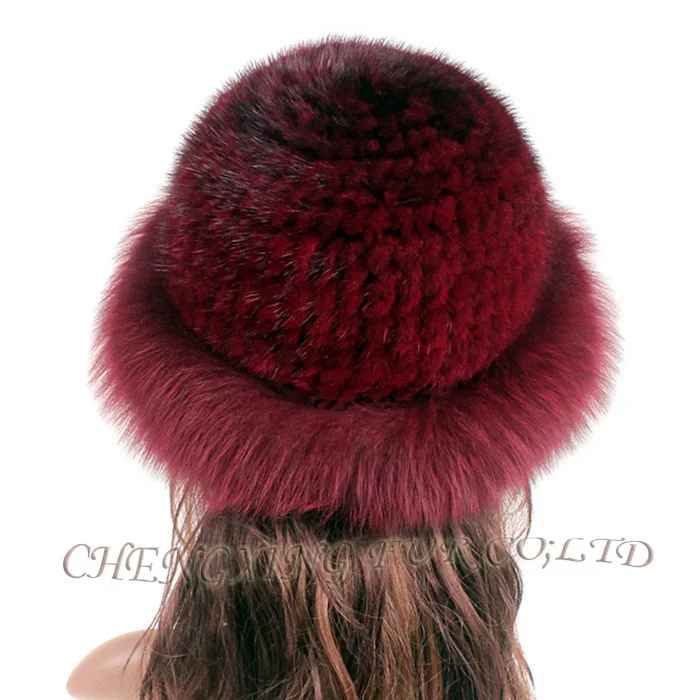 CX-C-209C бренд Fox Fur Trim зимняя теплая Женская Модная вязаная норковая шапка