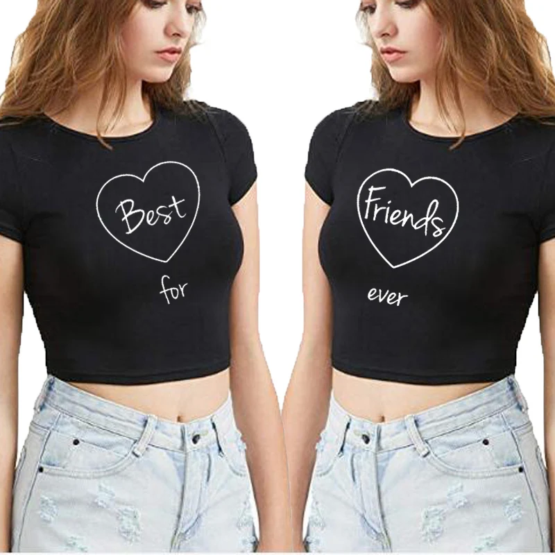 2018 топ с надписью Best Friends Forever Обрезанные женские футболки модная футболка Bff для