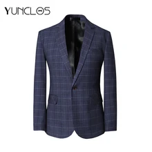 YUNCLOS серый черный мужской блейзер на одной пуговице с плоским воротником мужской костюм с блейзером пиджак деловой Свадебный Мужской Блейзер Размер 2S-2L