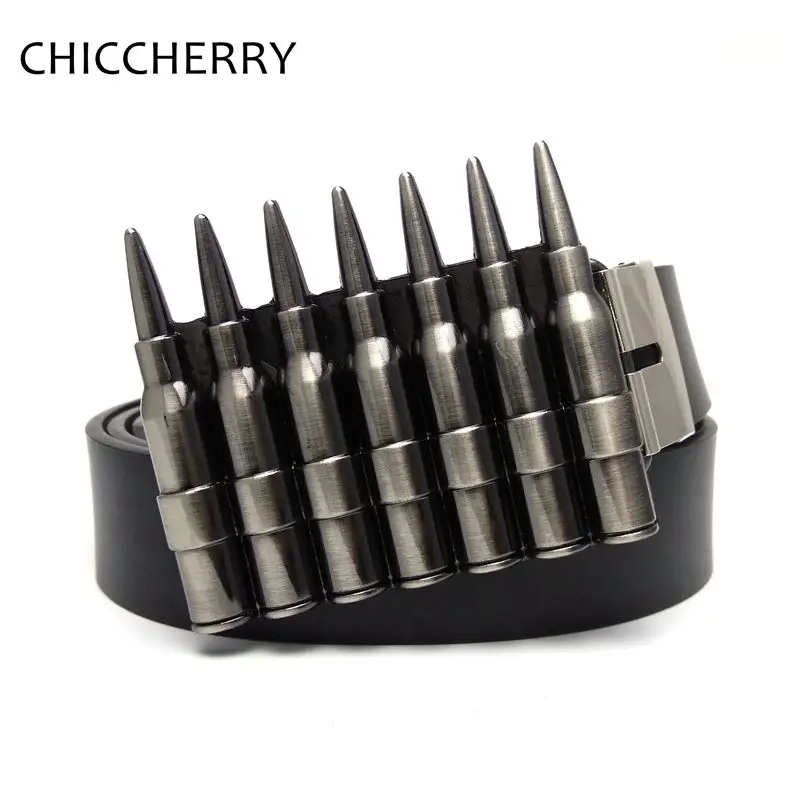 Cool Bullet Belt Buckle Male PU Leather Belts Punk Rock Weapons Boucle