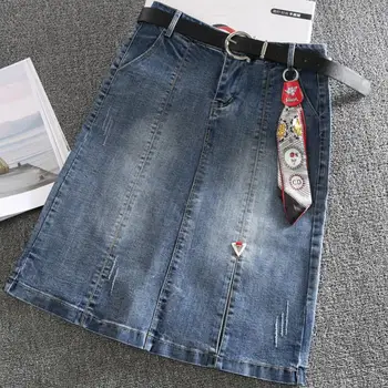 

plus size 3XL High Waisted Denim Skirt Women Package Hips A-Line 2020 fashion elastic Knee-Length Vintage jeans skirt