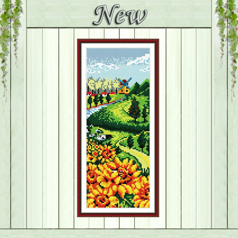 

Summer windmill sunflowers Counted print on fabric Cross Stitch Needlework kits DMC 14CT 11CT DIY Embroidery Sets decor painting