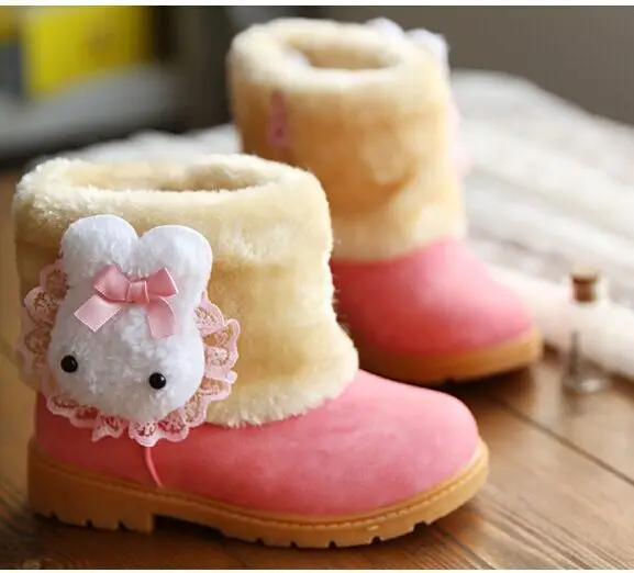 Infant Girl Winter Shoes 2017 Pink Fluffy Winter Girl Baby Shoes Winter White Rabbit Children