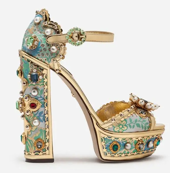 

Luxury palace colorful gemstones high platform chunky high heel woman sandal woman Luxury palace high platform diamonds sandal
