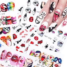 1 шт сексуальные наклейки с красными губами для ногтей, клеящиеся слайдеры, крутые женские наклейки для маникюра, мультяшная Роза, сделай сам, Декор, LESTZ756-763-1