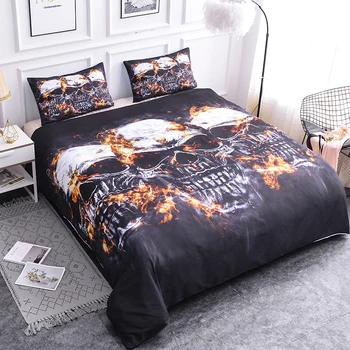 

ZEIMON Gothic 3D Fire Skull Printing Bedding Set Soft Duvet Cover With Pillwocase Polyester Bedclothes Home Textiles For Adults
