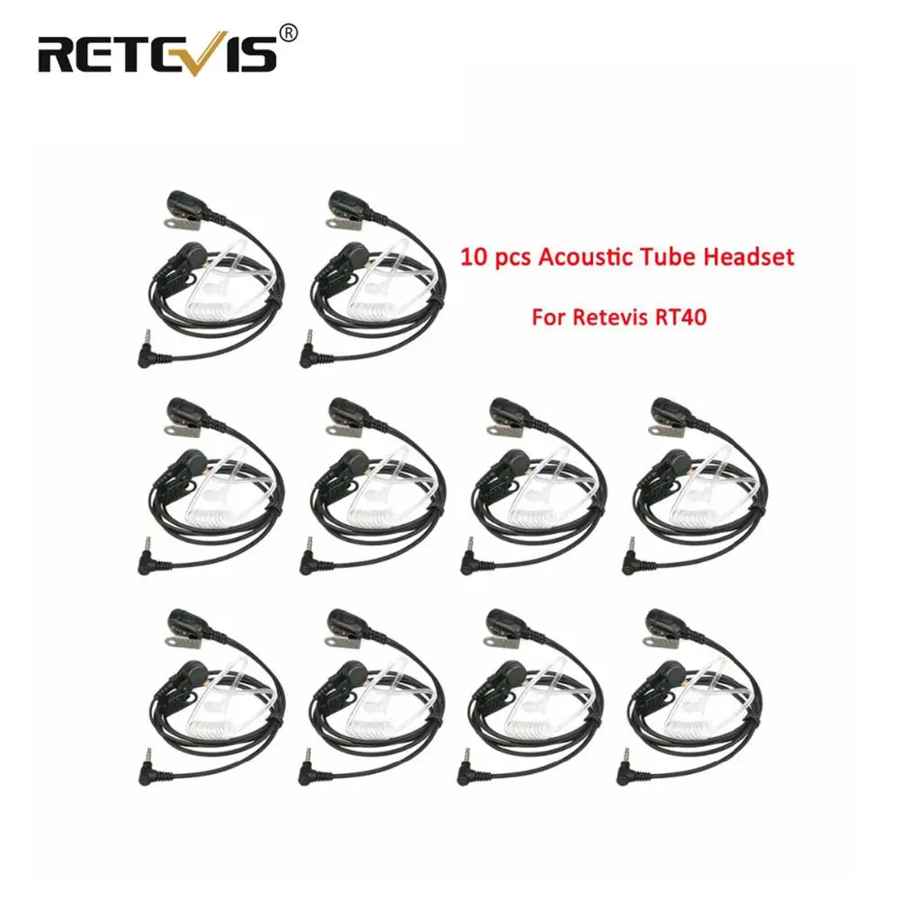 10pcs Wholesale Retevis Walkie Talkie Earpiece PTT Mic Acoustic Tube Retevis RT40 RB15 Headset 3.5mm 1Pin For YAESU for VERTEX