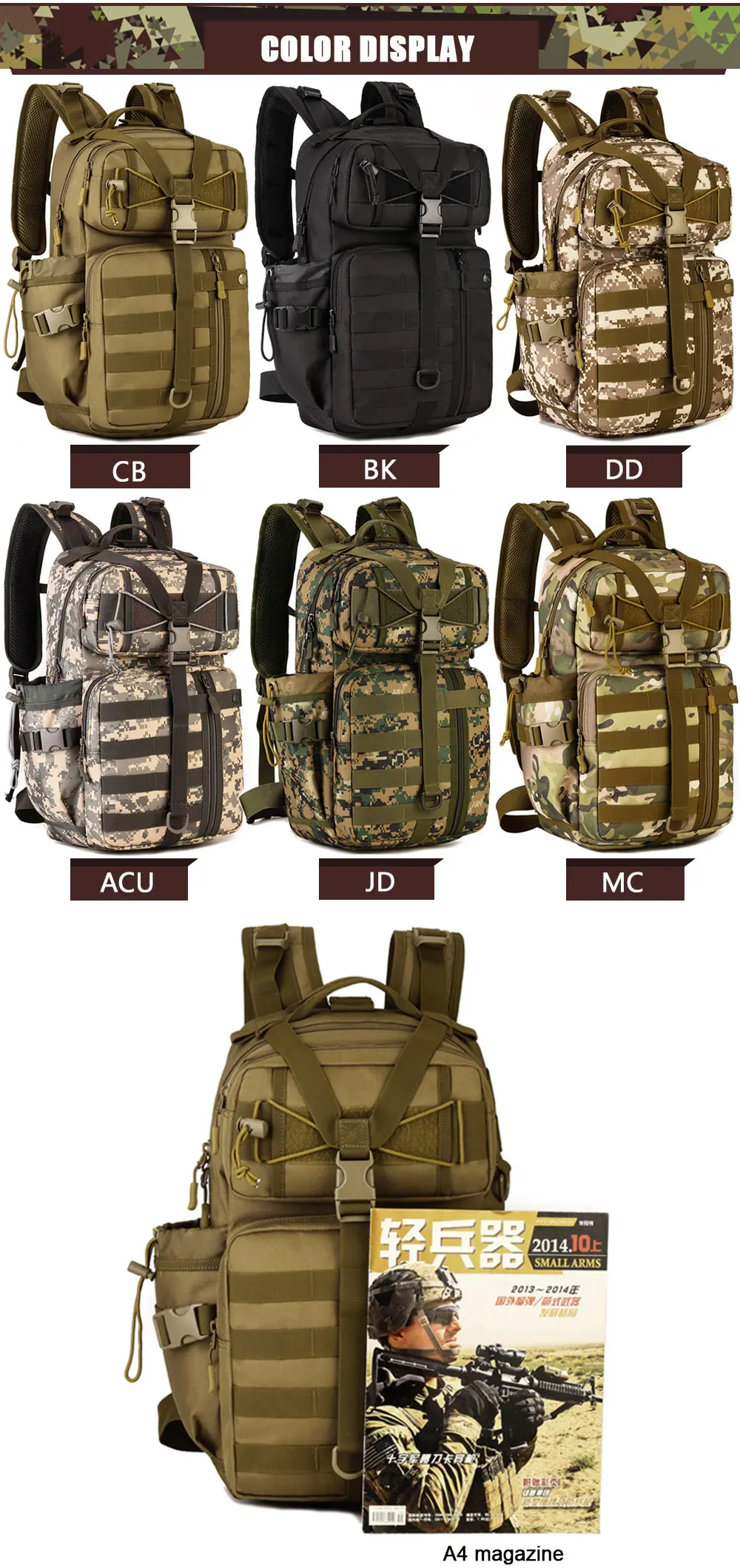 Exército à Prova Esporte ao ar Sinairsoft Tático Mochila Ombro Militar Caça Acampamento Multi-purpose Molle Livre Bagsly0057 900d D900água 13 Esporte e Lazer