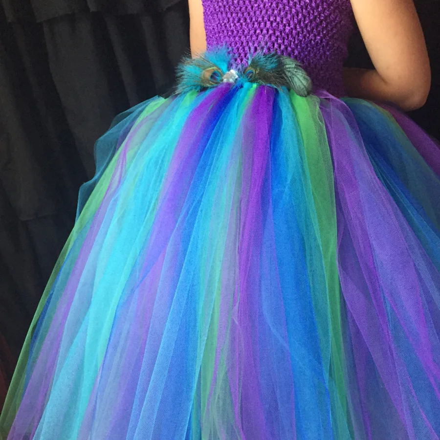Peacock Flower Girl Tutu Dress Turquoise and Purple Tulle Wedding Dress Kids Purim Party Ball Gown Elegant Princess Prom Dress (2)
